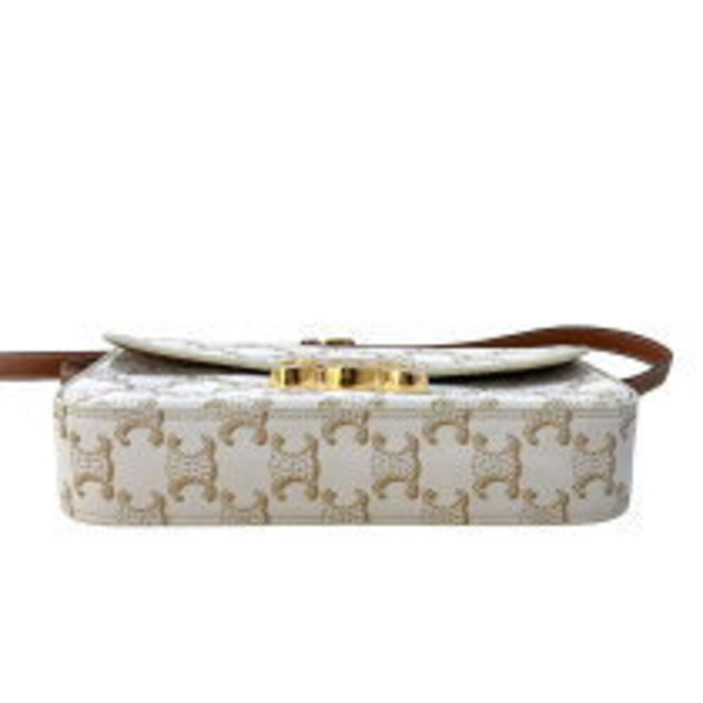 Celine Calf Canvas Bag Leather White Shoulder Triomphe Claude - Picture 7 of 11